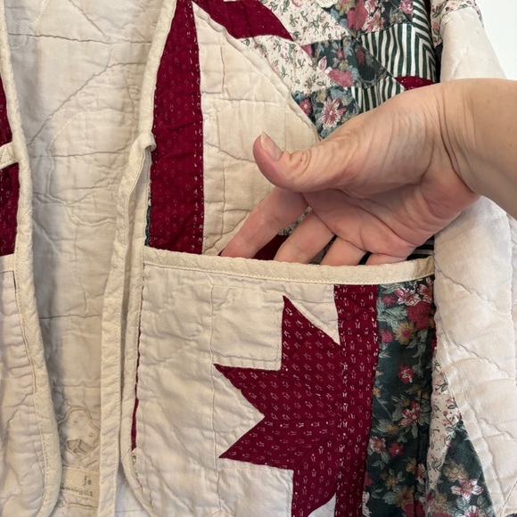 Hand Crafted Quilted Patchwork Jacket in Cream and Burgundy - Picture 13 of 16